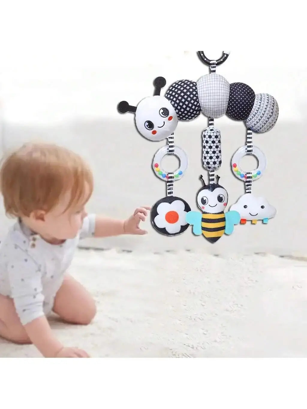 CrocCuddle Black & White Rattle – Baby Stroller Toy