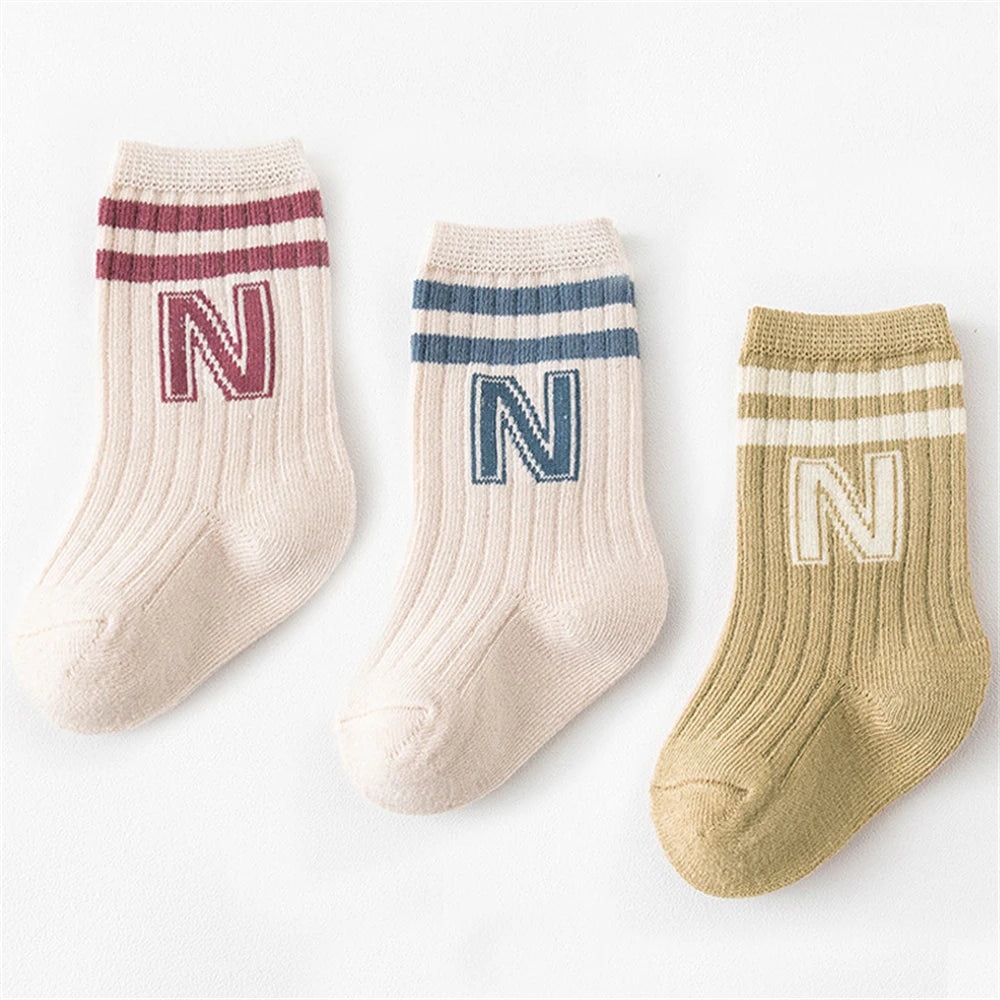 Baby Letter Socks – 3 Pack, Soft Knit for Boys & Girls