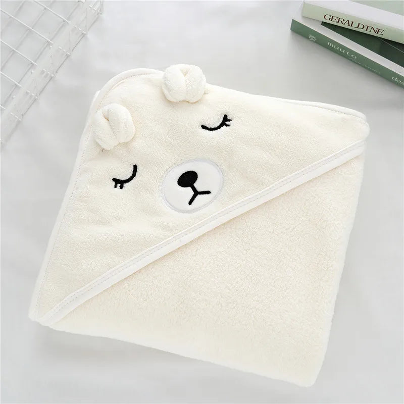 Baby Bathrobe & Hooded Towel – Soft Cartoon Fleece Blanket for Newborns