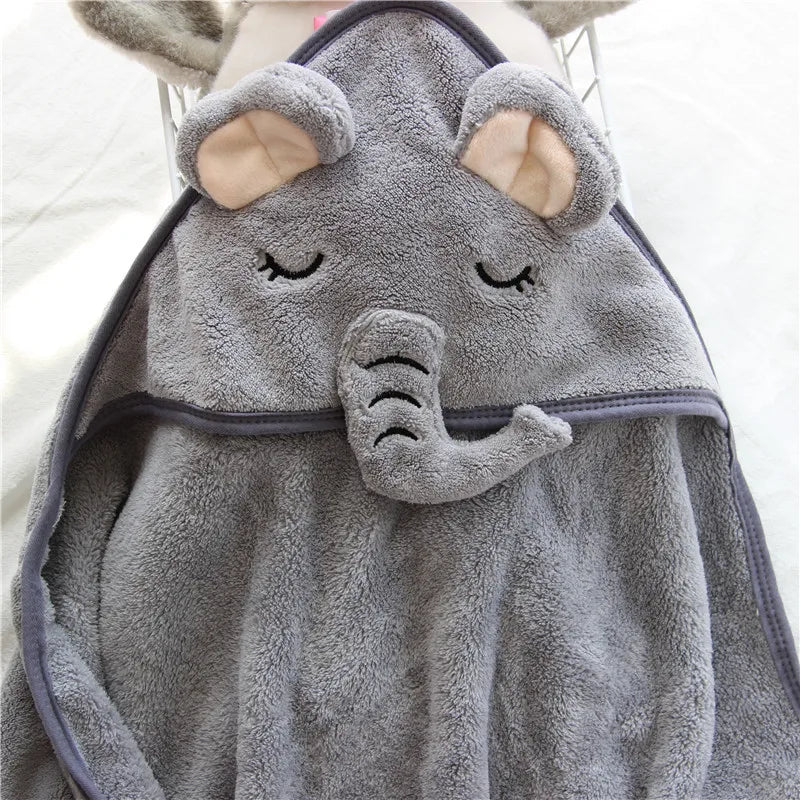 Baby Bathrobe & Hooded Towel – Soft Cartoon Fleece Blanket for Newborns