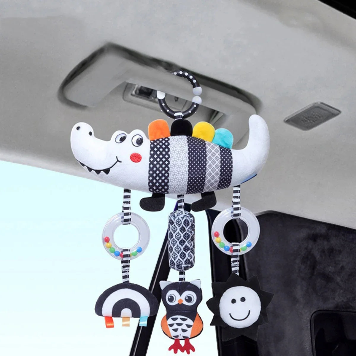 CrocCuddle Black & White Rattle – Baby Stroller Toy