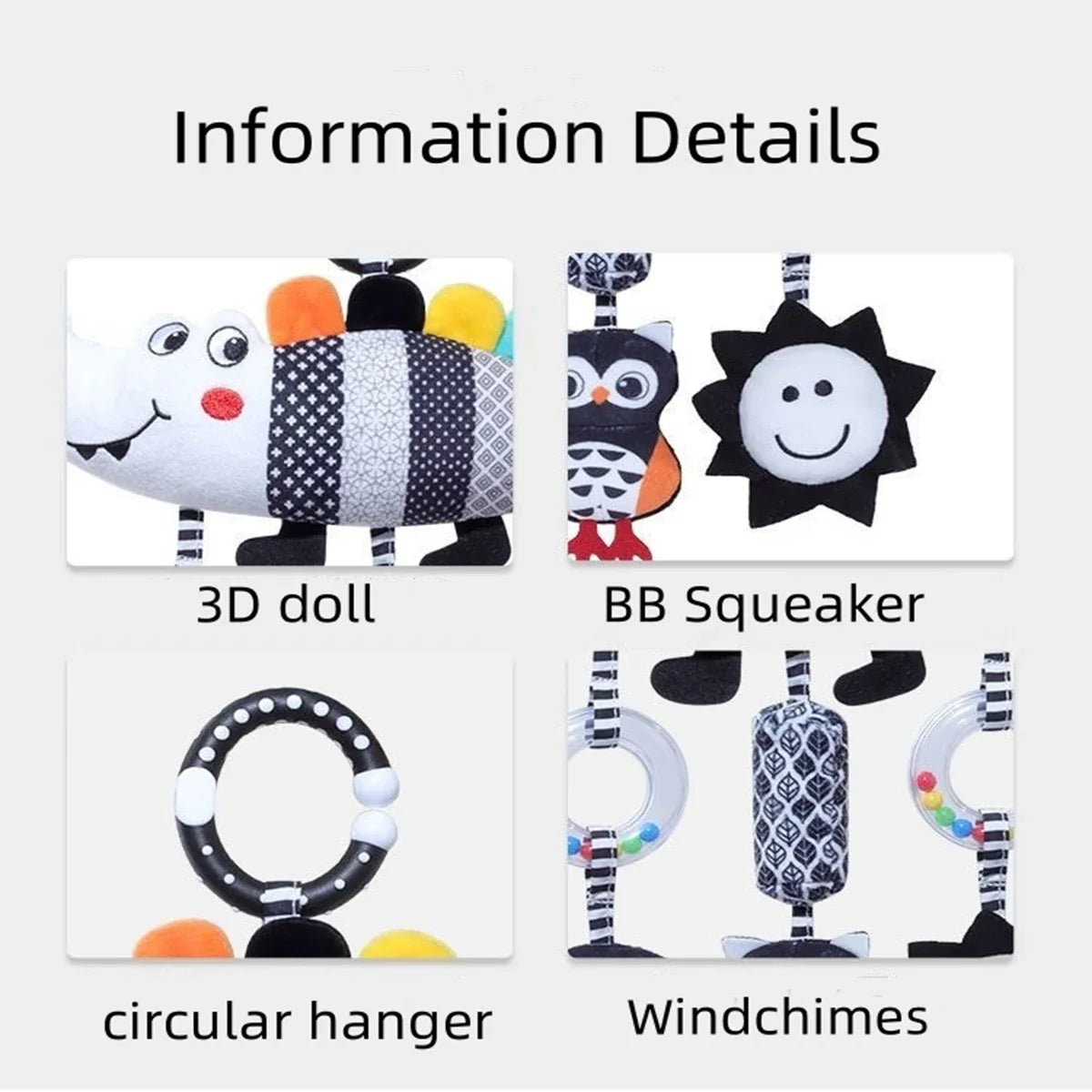 CrocCuddle Black & White Rattle – Baby Stroller Toy