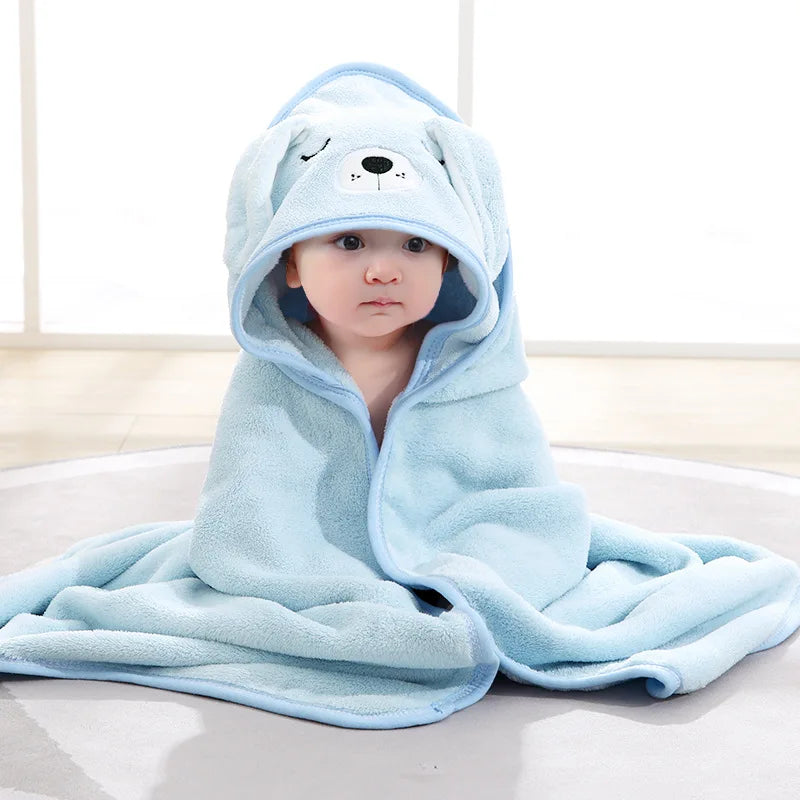 Baby Bathrobe & Hooded Towel – Soft Cartoon Fleece Blanket for Newborns