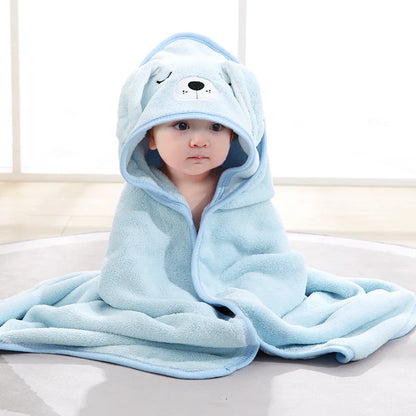 Baby Bathrobe & Hooded Towel – Soft Cartoon Fleece Blanket for Newborns