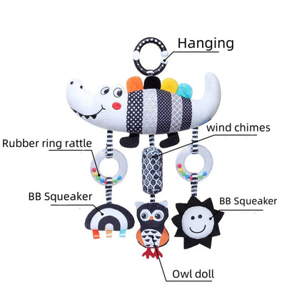 CrocCuddle Black & White Rattle – Baby Stroller Toy