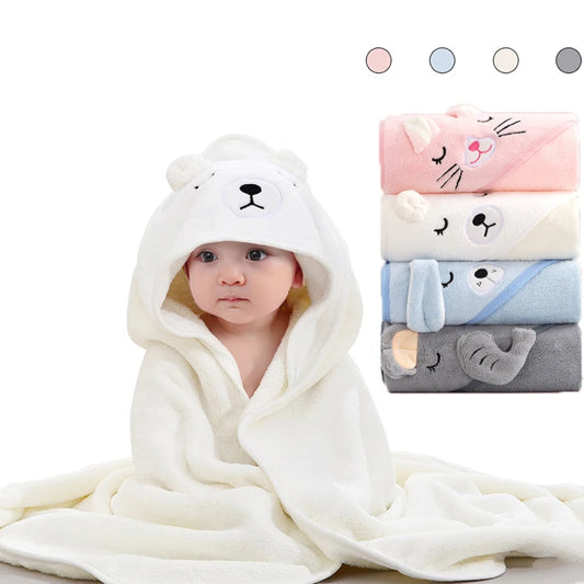 Baby Bathrobe & Hooded Towel – Soft Cartoon Fleece Blanket for Newborns