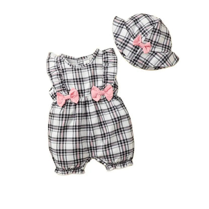 SunnyBloom Plaid Romper &amp; Hat Set – 0-18 Months