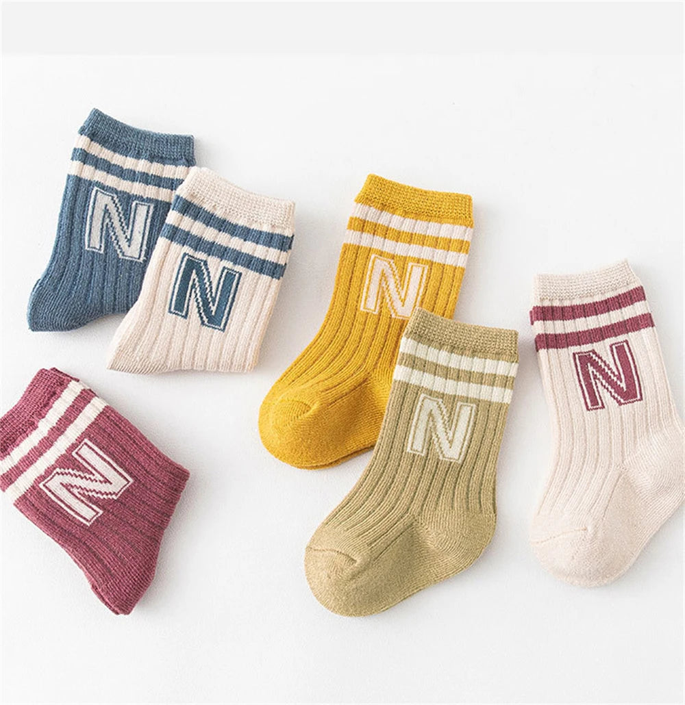 Baby Letter Socks – 3 Pack, Soft Knit for Boys & Girls