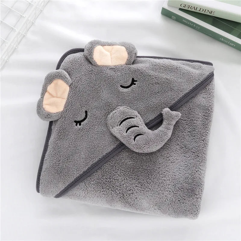 Baby Bathrobe & Hooded Towel – Soft Cartoon Fleece Blanket for Newborns