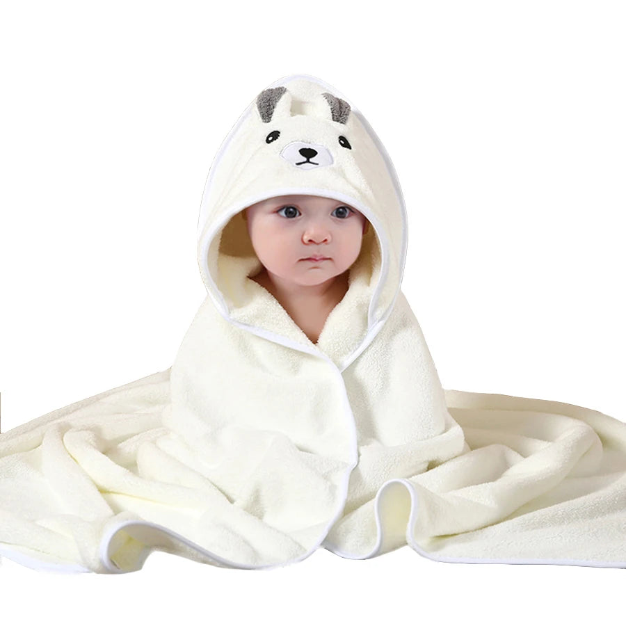 Baby Bathrobe & Hooded Towel – Soft Cartoon Fleece Blanket for Newborns
