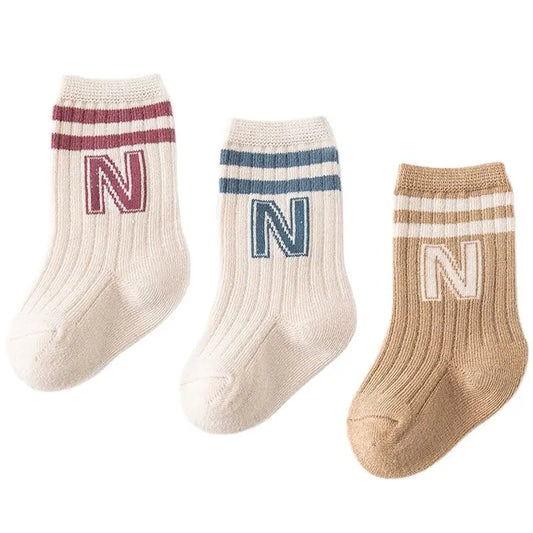 Baby Letter Socks – 3 Pack, Soft Knit for Boys & Girls