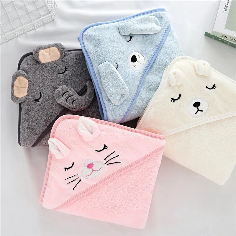 Baby Bathrobe & Hooded Towel – Soft Cartoon Fleece Blanket for Newborns