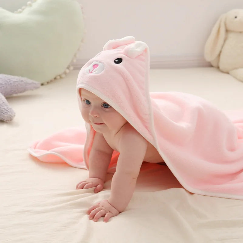 Baby Bathrobe & Hooded Towel – Soft Cartoon Fleece Blanket for Newborns