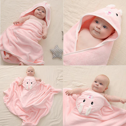 Baby Bathrobe & Hooded Towel – Soft Cartoon Fleece Blanket for Newborns