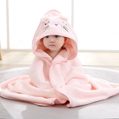 Baby Bathrobe & Hooded Towel – Soft Cartoon Fleece Blanket for Newborns