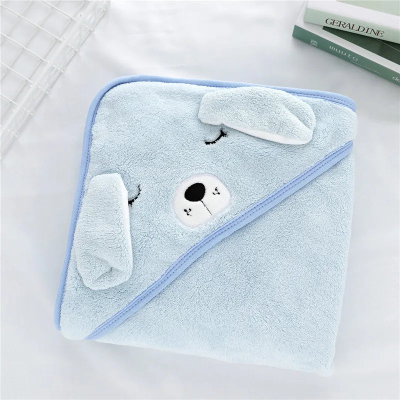 Baby Bathrobe & Hooded Towel – Soft Cartoon Fleece Blanket for Newborns