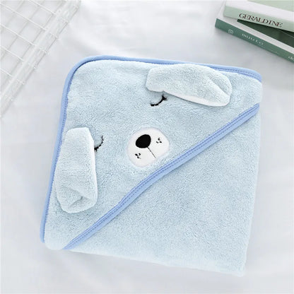 Baby Bathrobe & Hooded Towel – Soft Cartoon Fleece Blanket for Newborns