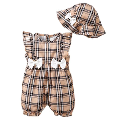 SunnyBloom Plaid Romper &amp; Hat Set – 0-18 Months