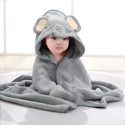 Baby Bathrobe & Hooded Towel – Soft Cartoon Fleece Blanket for Newborns