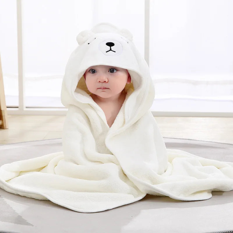 Baby Bathrobe & Hooded Towel – Soft Cartoon Fleece Blanket for Newborns