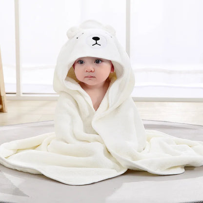 Baby Bathrobe & Hooded Towel – Soft Cartoon Fleece Blanket for Newborns
