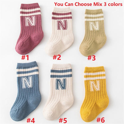 Baby Letter Socks – 3 Pack, Soft Knit for Boys & Girls