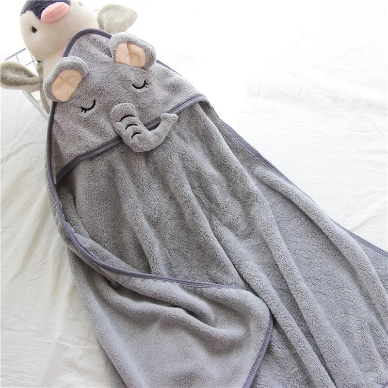 Baby Bathrobe & Hooded Towel – Soft Cartoon Fleece Blanket for Newborns