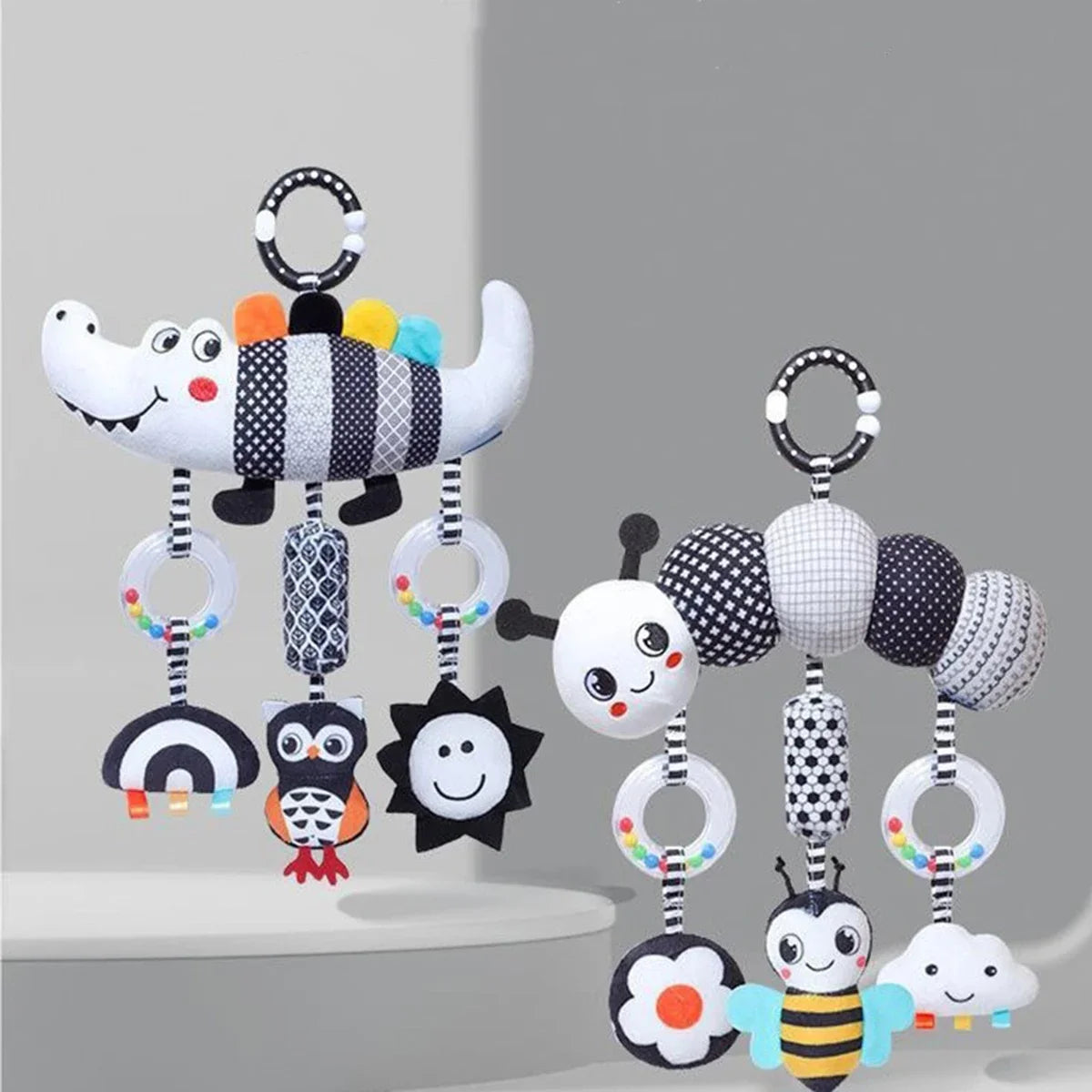 CrocCuddle Black & White Rattle – Baby Stroller Toy