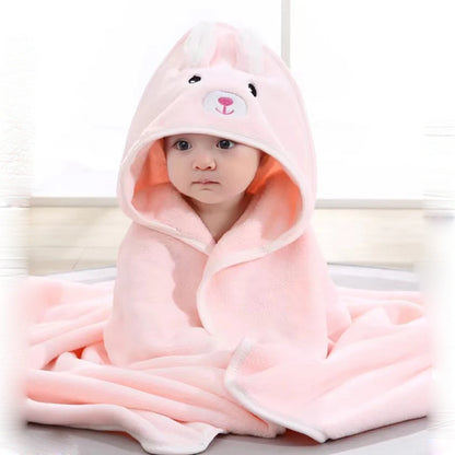 Baby Bathrobe & Hooded Towel – Soft Cartoon Fleece Blanket for Newborns