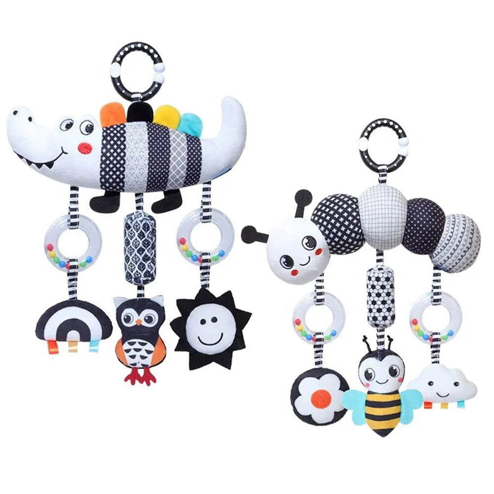 CrocCuddle Black & White Rattle – Baby Stroller Toy