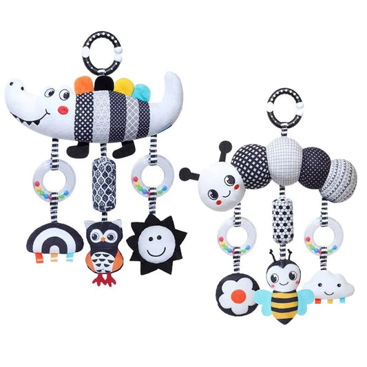 CrocCuddle Black & White Rattle – Baby Stroller Toy