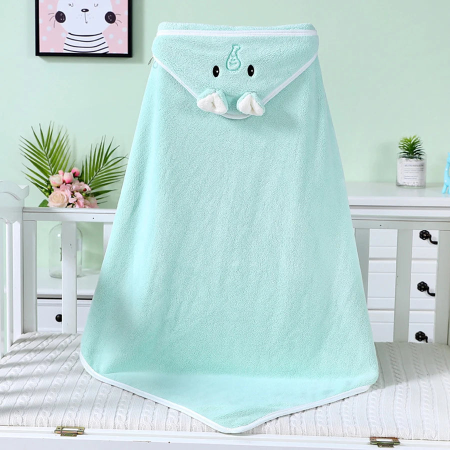 Baby Bathrobe & Hooded Towel – Soft Cartoon Fleece Blanket for Newborns