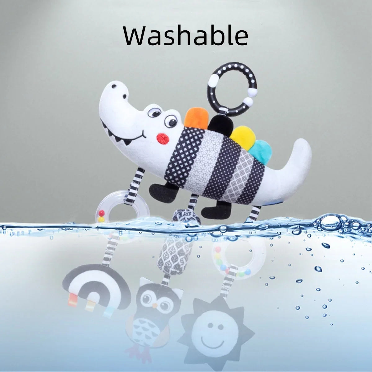 CrocCuddle Black & White Rattle – Baby Stroller Toy
