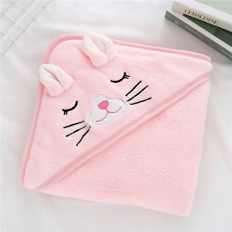 Baby Bathrobe & Hooded Towel – Soft Cartoon Fleece Blanket for Newborns