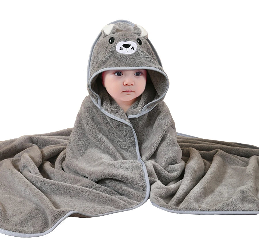 Baby Bathrobe & Hooded Towel – Soft Cartoon Fleece Blanket for Newborns